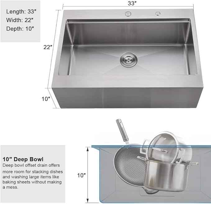 33 Inch Farmhouse Drop In Kitchen Sink Workstation - 33X22 inch Apron Front Kitchen Sink Workstation Single Bowl 16 Gauge Stainless Steel Farm Sink