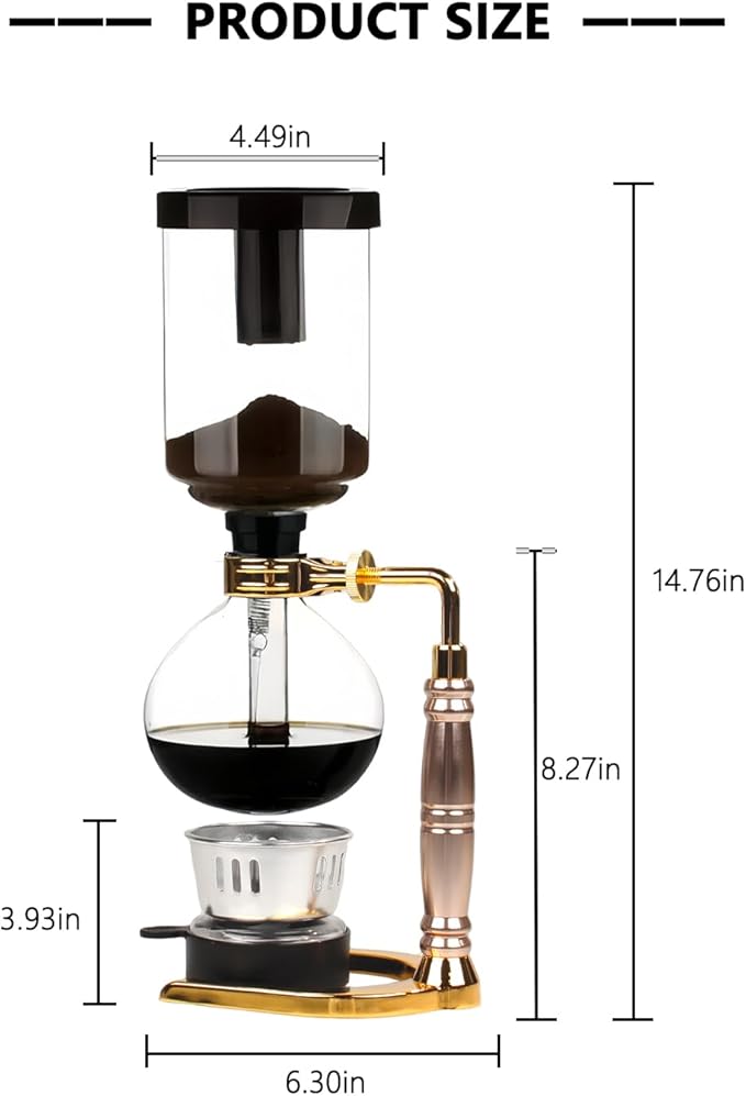Japanese Siphon Coffee Maker, Glass Vacuum Siphon Coffee Pot 5-Cup (600ml) with Alcohol Burner, Adjustable Buffer Clamp, Stainless Steel Bracket Base for Coffee Aficionados