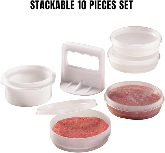 Trenton Gifts 3-in-1 Hamburger Press Patty Maker - Includes Burger Mold, Patty Press, and 4 Storage Containers - The Essential BBQ Tool for Meat and Veggie Patties