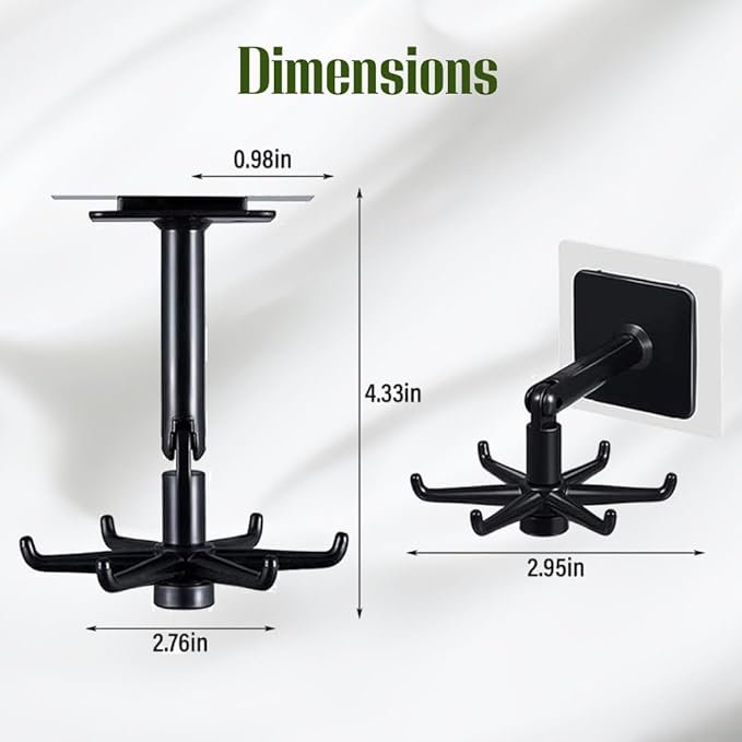 Hanging Utensil Holder Hooks for Kitchen | Utensil Hanger Wall Mount 360 Degrees Rotating and Folding Hook | (Pack-2)