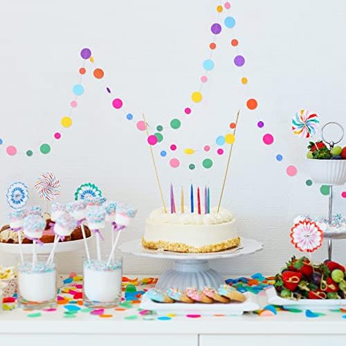 Outus 40 Pieces Colorful Dots Paper Garland Round Glitter Garland Hanging Confetti Streamers Backdrop Decoration for Birthday Classroom Candy Sprinkles Trunk or Treat Party (Rainbow)
