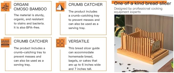 Bamboo Wood Bread Slicer for Homemade Bread Toast Cutting Board, Adjustable Thickness Breadmaker for Loaf Cakes A
