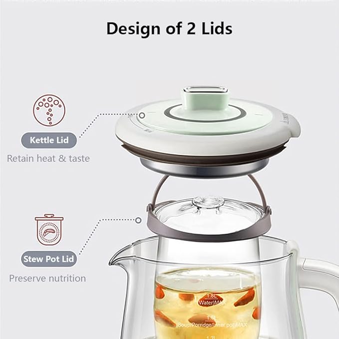 Bear YSH-C18S2 Health Pot, Electric Kettle Tea Maker with Infuser, Glass Kettle & Stew Pot, 16 Menus 1.8L 120V, Green