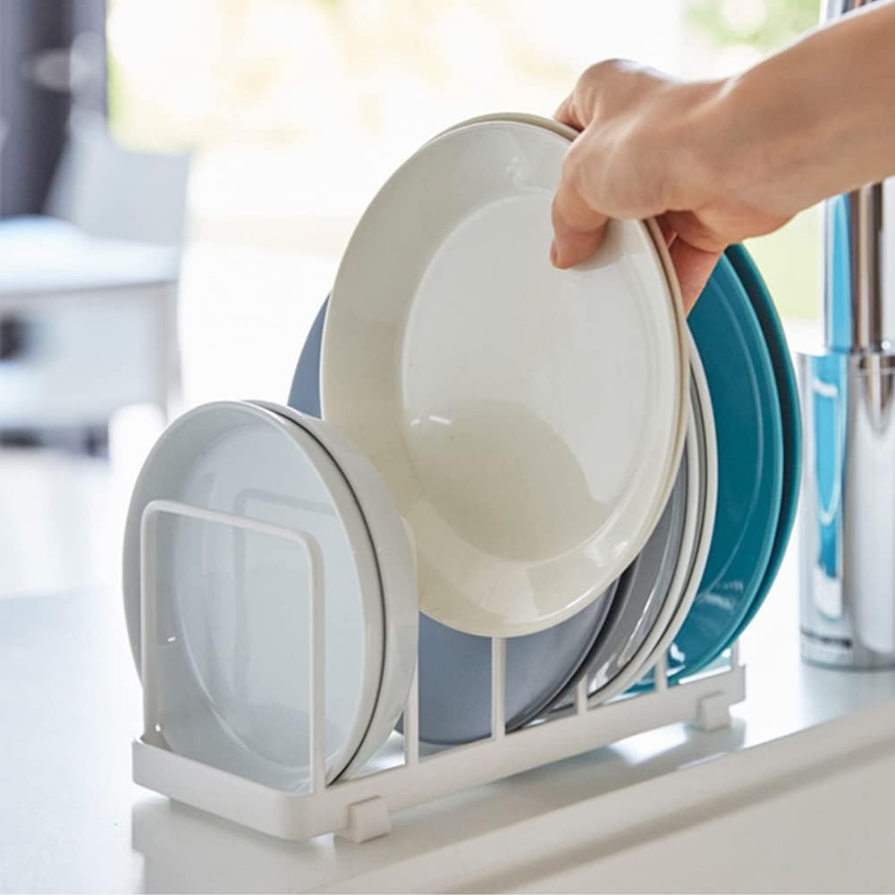 2 Pack Plate Home Accented Storage Rack, Plate Holders Organizer, Metal Dish Storage Dying Display Rack for Cabinet, Counter and Cupboard, White