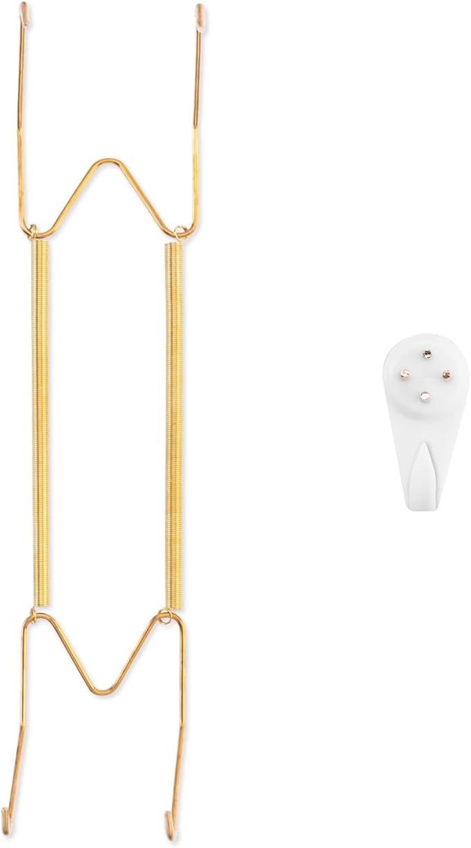 Plate Hangers for The Wall, Suitable for 12-16 inch Decorative Plate, Stainless Steel Wire Plate Holder with Wall Hooks and Rubber tip Protectors, Plate Hangers for Displaying Plates, Platter, Gold