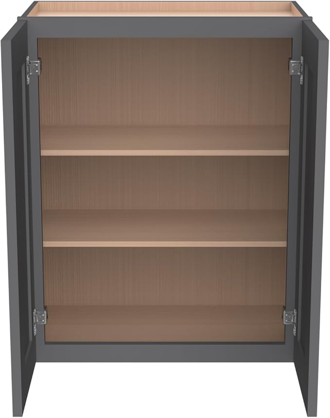 Wall-Mounted Cabinet – Solid Wood Shaker Style Medicine Cabinet with Adjustable Shelves & Soft-Close Doors for Bathroom, Kitchen, and Office Storage (Pebble Gray, 24" W x 12" D x 42" H)