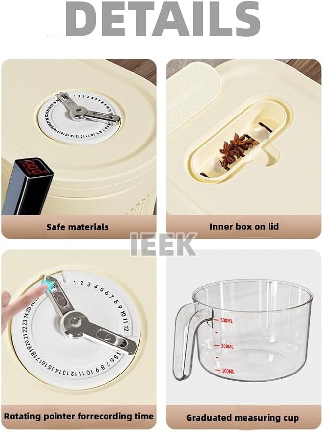IEEK 25 Lbs Rice Dispenser, Large Cereal Dry Food Storage Containers with Measuring Cup and Lid,Moisture Proof Airtight Food Dispenser Bucket for Rice,Corn,Coffee Bean,Grain,Soybean and Oatmeal,White