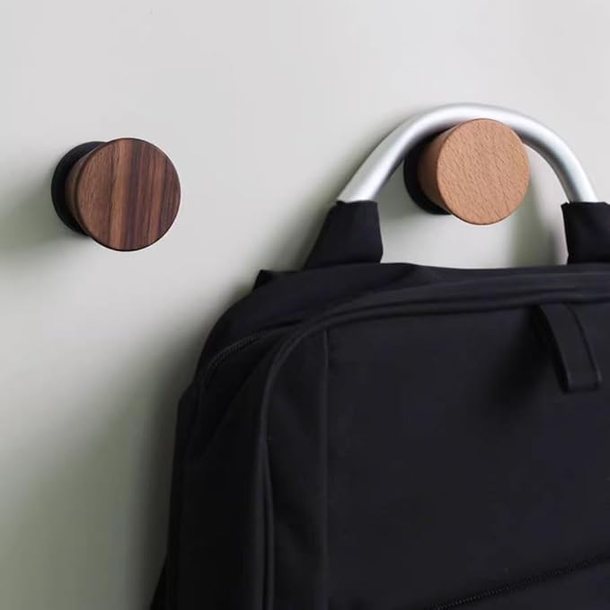 2 PCS Retro Magnetic Hooks, Wrought Iron Wooden Ball Hooks, Creative Punch-Free Storage for Refrigerators, Metal Doors, and Lockers (Walnut Wood,L)