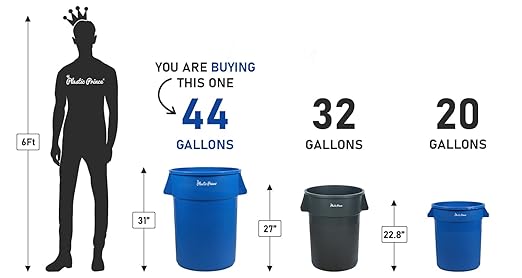 PLASTIC PRINCE 44 Gallon Round Trash Can Garbage Can Blue Waste Container for Home Garage Restaurants Warehouses