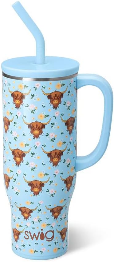 Swig Life 30oz Mega Mug, 30oz Tumbler with Handle and Straw, Large Insulated Tumblers, Cup Holder Friendly Travel Mug, Stainless Steel 30 oz Tumbler, Reusable Insulated Water Bottle (Holy Cow)