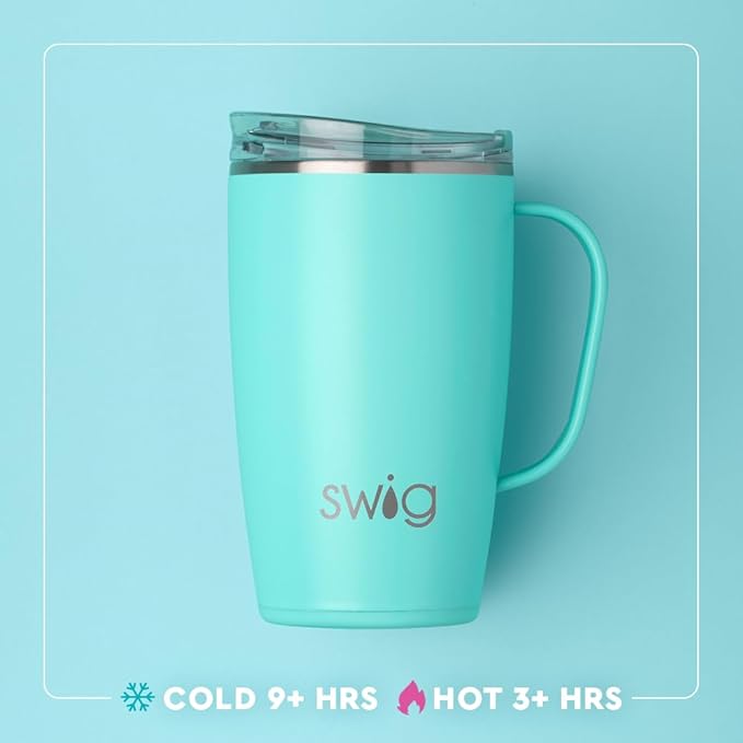 Swig Life 18oz Travel Mug, Insulated Tumbler with Handle and Lid, Travel Coffee Mug, Cup Holder Friendly, Stainless Steel 18 oz Tumbler, Reusable Insulated with Lid (Hydrangeas)