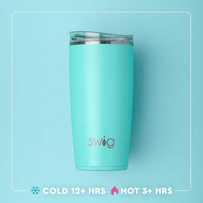 Swig Life 22oz Insulated Tumbler, Travel Coffee Tumbler with Lid, Cup Holder Friendly Travel Coffee Mug, Stainless Steel, 22 oz Tumblers, Reusable Insulated Mug with Lid (Melon Slice)