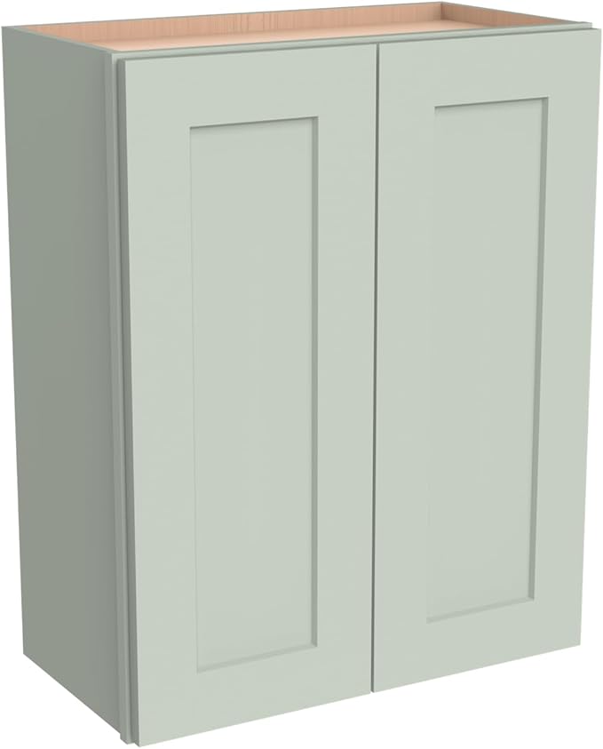 Wall-Mounted Cabinet – Solid Wood Shaker Style Medicine Cabinet with Adjustable Shelves & Soft-Close Doors for Bathroom, Kitchen, and Office Storage (Jade Green, 27" W x 12" D x 36" H)