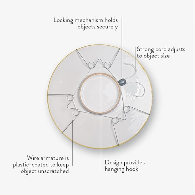 Display Buddie Adjustable Wall Plate Hanger - Secure for Round Platter Bowl Tray Wall Display - Steel - Silicone Hooks - Large 14"-22" up to 8 lbs