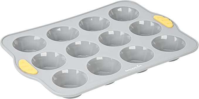 Restaurantware Silicone Baking Molds Pack of 10 Non-Stick Muffin Molds with Handles 12 Compartments, Oven-Friendly Dishwashable Freezer-Friendly Heat-Resistant Gray Silicone Cupcake Muffin Pans