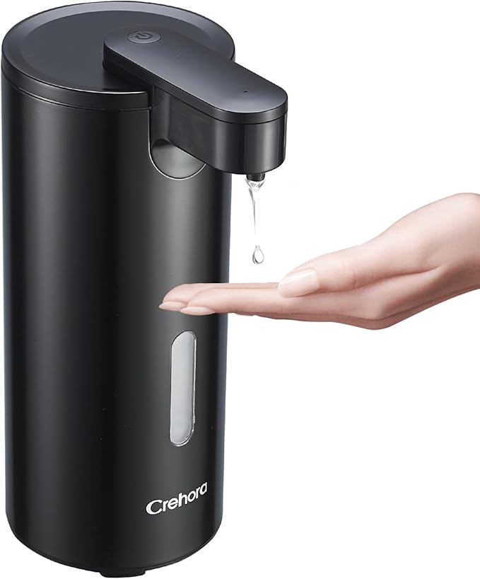 Automatic Soap Dispenser, Automatic Liquid Soap Dispenser Touchless, 12oz/340ml, 3-Level Adjustable, Battery Operated, Water-Resistant for Bathroom, Kitchen, and School, Clog-Free, Black
