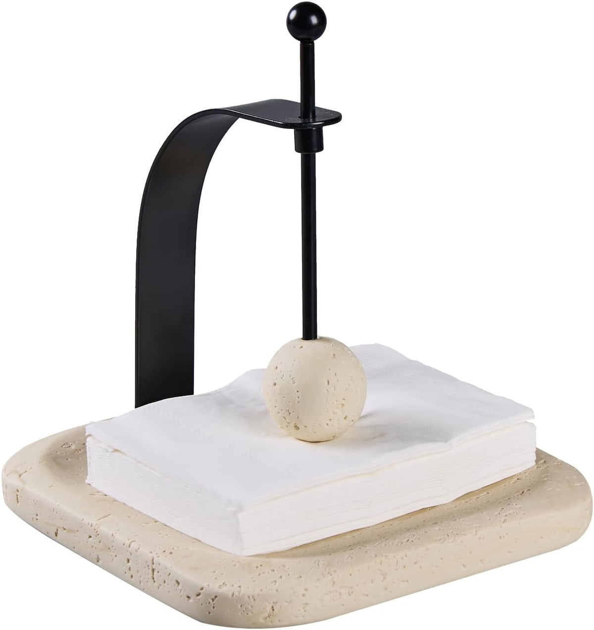 Natural Travertine Napkin Holder - Decorative Square Paper Napkin & Towel Holder for Kitchen, Restaurant, Bathroom - Durable Resin Table Organizer - Stylish Home Gift (Beige)