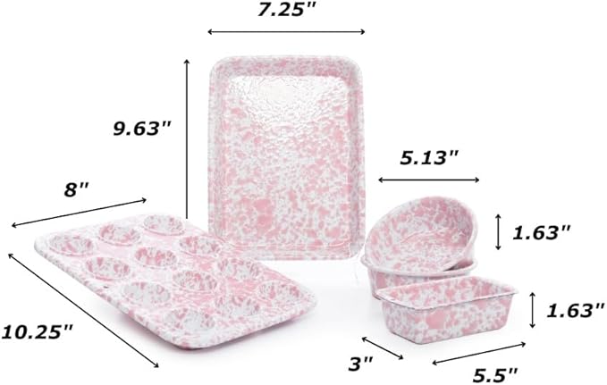 Enamelware Children's First Bake Set, 5 piece, Pink/White Splatter