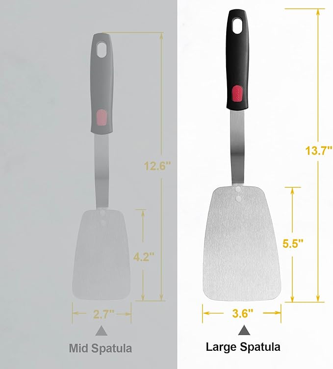 Stainless Steel Flexible Spatula Turner, VOVOLY Thin Metal Spatula for Cast Iron Skillet, Thin Blade and Heat Resistant Silicone Handle, Great for Egg, Cookie, Meat, Crep, Large