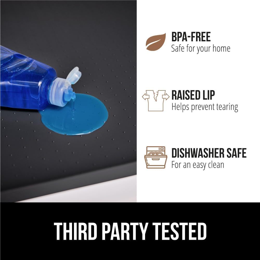 GORILLA GRIP Waterproof Silicone Under Sink Mat with Raised Lip for Kitchen and Bathroom, 31 x 22 in, Cabinet Shelf Liner Stay in Place Mats Dishwasher Safe Drawer Liner, Organizer Tray, Black