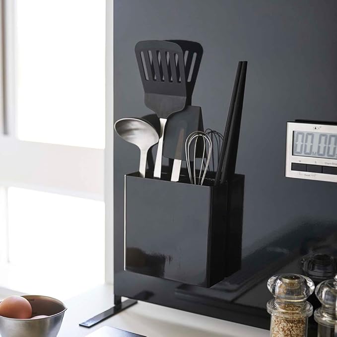 Yamazaki 5147 Magnetic Kitchen Tool Stand, Black, Approx. W 5.3 x D 2.0 x H 5.5 inches (13.5 x 5 x 14 cm), Tower, Floating Storage, Easy Installation