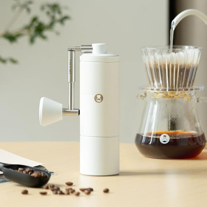 TIMEMORE C5 Pro Manual Coffee Grinder with S2C-042 Conical Burr, 0.031mm Precision Adjustment, Expanded Bean Container, All-Metal Portable Hand Coffee Mill for Espresso/French Press/Pour Over - White
