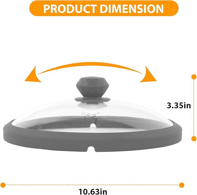 Microwave Glass Cover Splatter Guard Lid with Anti-scald Silicone Handles and Vented Edge for Food Pot Plate Cover 10.5 inch Grey