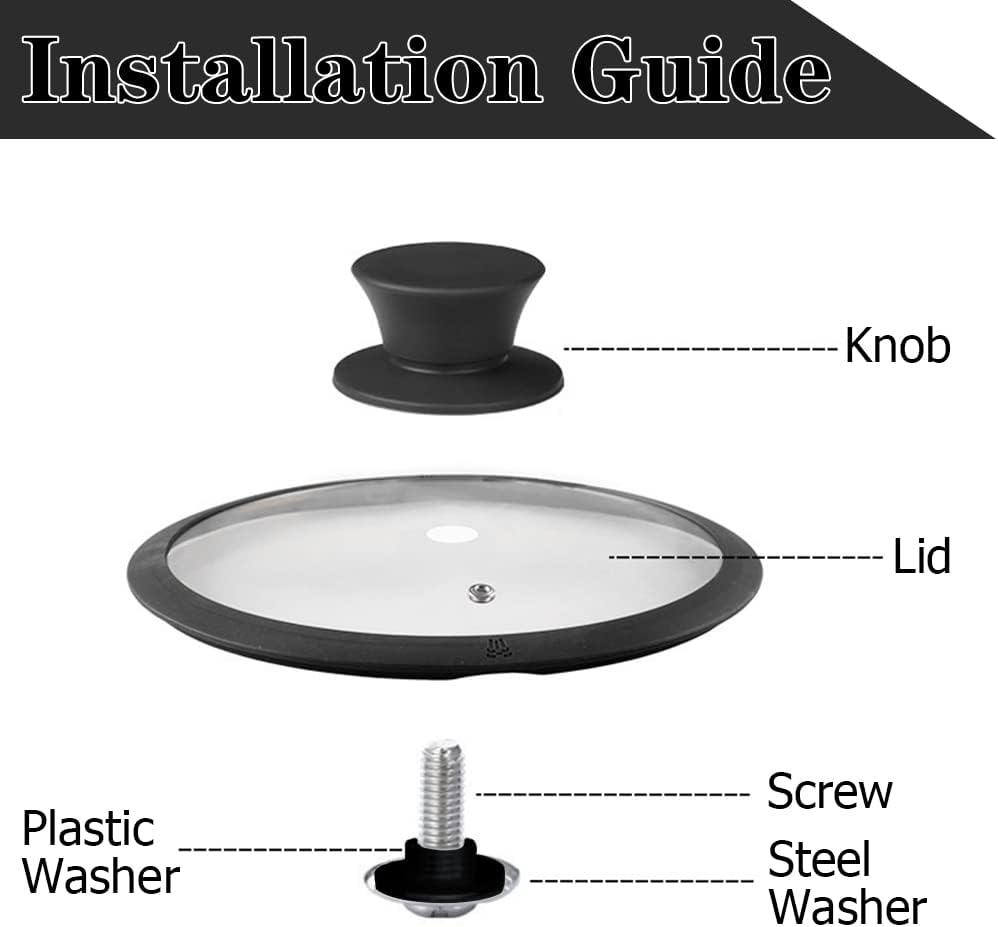 JoyTube Black Universal Pot Pan Lids, BPA Free Replacement Knob Silicone Heat Resistant Pan Cover Holding Handles Dishwasher Safe Fits Skillets ＆ Kitchen Cookware (Pack of 4)