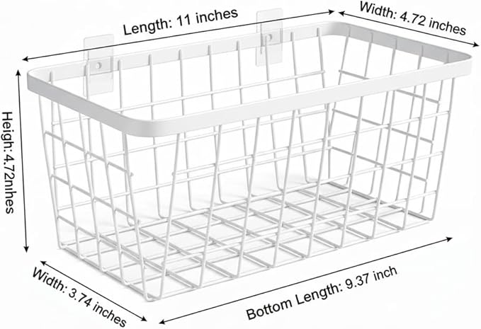 LeleCAT White Hanging Kitchen Baskets For Storage Adhesive Sturdy Small Wire Storage Baskets No Drilling Wall Mounted Kitchen Food Pantry Bathroom Shelf Storage, 4 PACK,White