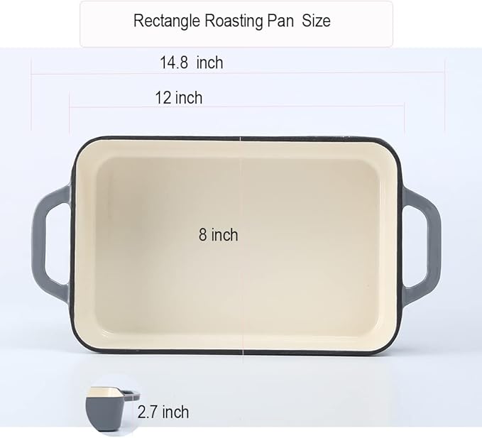 HAWOK Enameled Cast Iron Rectangle Lasagna/Roasting Pan Gray