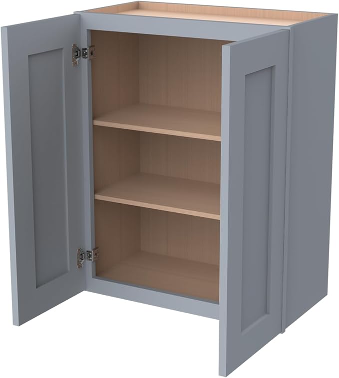 Wall-Mounted Cabinet – Solid Wood Shaker Style Medicine Cabinet with Adjustable Shelves & Soft-Close Doors for Bathroom, Kitchen, and Office Storage (Grey, 33" W x 12" D x 36" H)