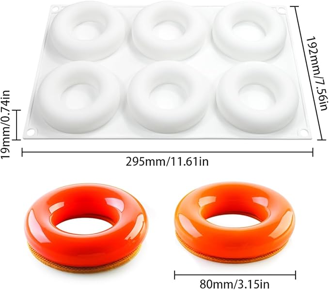 3D Donut Silicone Mold, Cupcake Baking Pan Mousse Tray Molds, Kitchen Cake Decorating Fondant Mould for Pumpkin Shaped Baking Mousse Cake, 6-Cavity Non-Stick Silicone Moulds (D_ Donut)