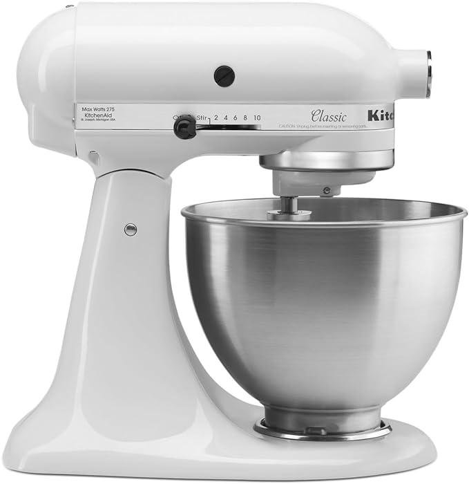 KitchenAid Classic Series 4.5 Quart Tilt-Head Stand Mixer K45SS, White & 6 Speed Hand Mixer with Flex Edge Beaters - KHM6118, 6 Speed w/Flex Edge Beaters, Ice Blue