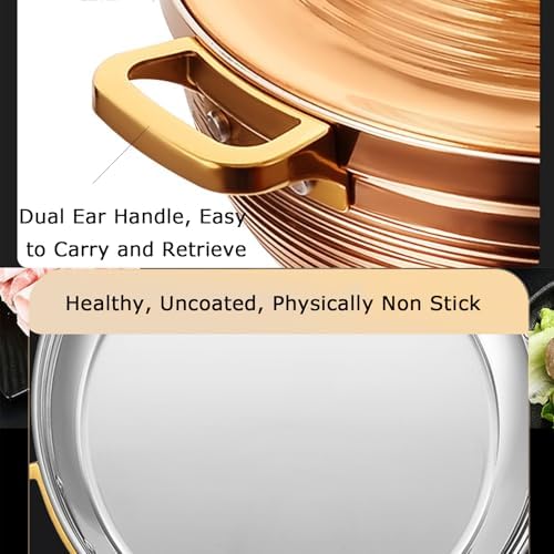 Large Stainless Steel Moroccan Tagine Pot, 30cm Non-Stick Tajine Casserole with Cone Lid & 2 Handles - Elegant Gold Design for Authentic Moroccan Cooking
