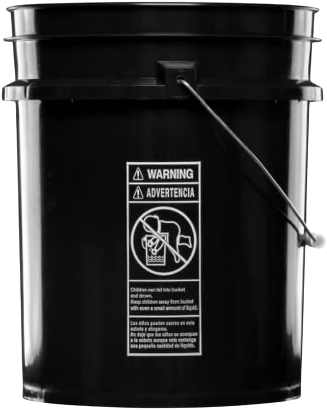 House Naturals 5 Gallon Premium HPDE Plastic Bucket - Made in USA Food Grade Storage Container, BPA Free All Purpose Pail (4, Black)