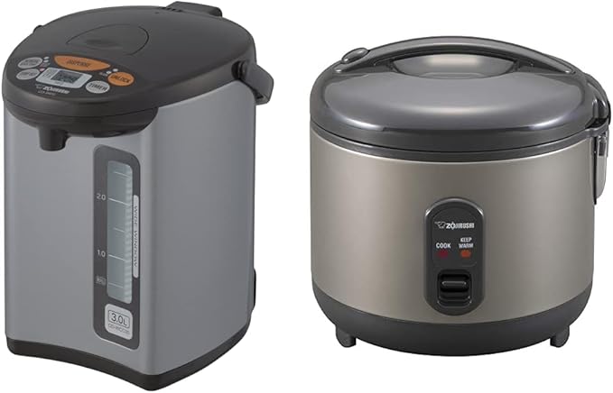 Zojirushi CD-WCC30 Micom Water Boiler & Warmer, Silver & NS-RPC10HM Rice Cooker and Warmer, 5.5-Cup (Uncooked), Metallic Gray