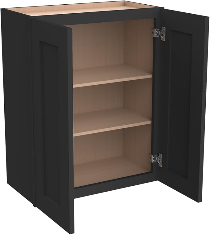 Wall-Mounted Cabinet – Solid Wood Shaker Style Medicine Cabinet with Adjustable Shelves & Soft-Close Doors for Bathroom, Kitchen, and Office Storage (Charcoal Black, 39" W x 12" D x 36" H)