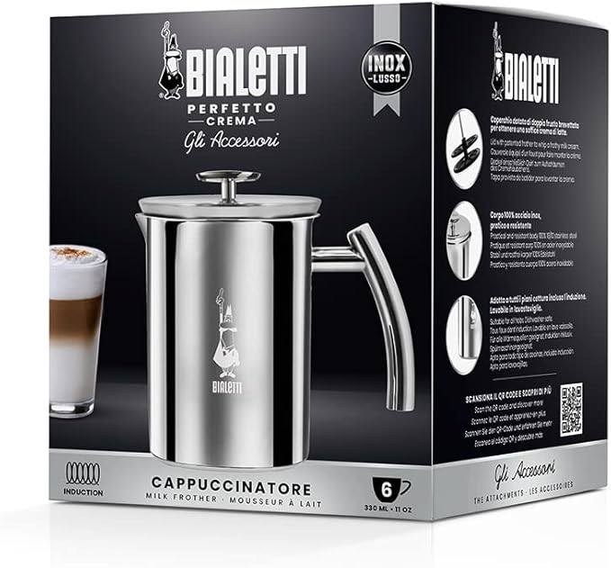 Bialetti Cappuccino Machine Milk Frother, Small, 200 milliliters, Steel (Pack of 6)