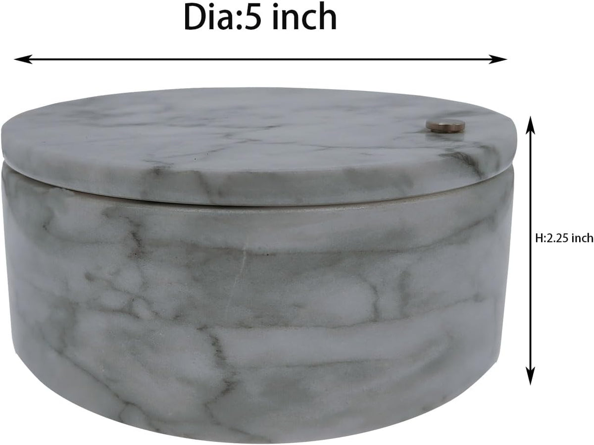 Marble Salt Cellar and Storage Box with Two Compartments Salt Box with Swivel Lid for Storing Spice (White)