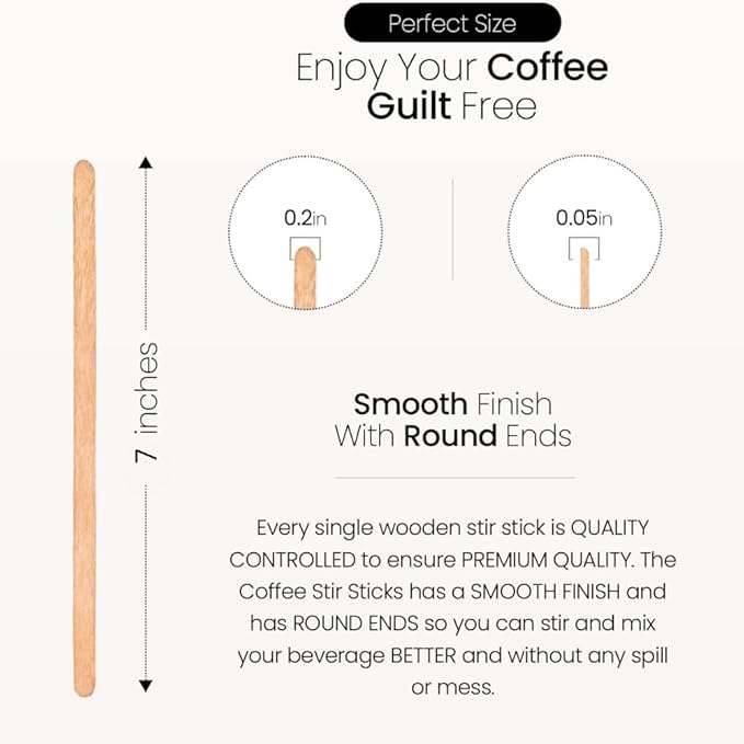 Wooden Coffee Stirrers, 500 Disposable Coffee Stir Sticks, 7-inch Wooden Stir Sticks for Coffee & Cocktails, Swizzle Sticks for Coffee, Round-End Coffee Sticks, Coffee Bar Accessories