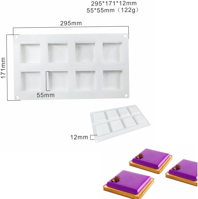 Silicone Mold for Baking Cakes,Soap Molds,Flower Shape Silicone Molds for Homemade French Dessert Mold for Pastry Chocolate,Jelly Chocolate Mold ＆ Ice Cube Tray (F_ Square)