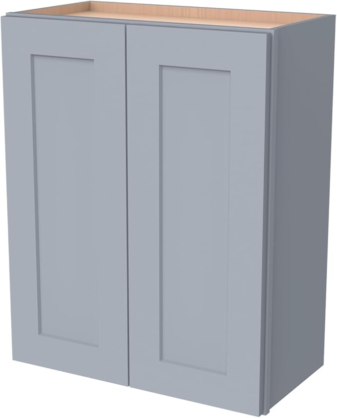 Wall-Mounted Cabinet – Solid Wood Shaker Style Medicine Cabinet with Adjustable Shelves & Soft-Close Doors for Bathroom, Kitchen, and Office Storage (Grey, 42" W x 12" D x 30" H)