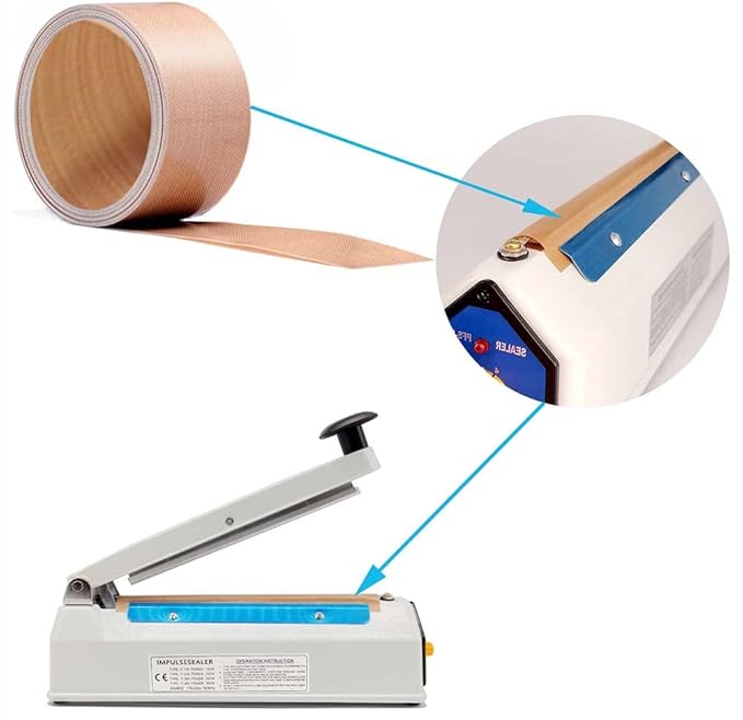 Impulse Heat Sealer Replacement Elements Parts, PTFE Teflon Heat Resistant Cloth Strip Repair kit for Most Manual Impulse Bag Sealers, 16.4 feet