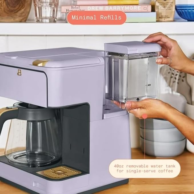 Beauti Multi Brew 12 Cup Programmable Drip & Single Serve Coffee Maker, Versatile Brewing (6oz, 8oz, 10oz, 12oz, 14oz), Pods or Ground, Over Ice option, Keep Warm mode (Lavender)