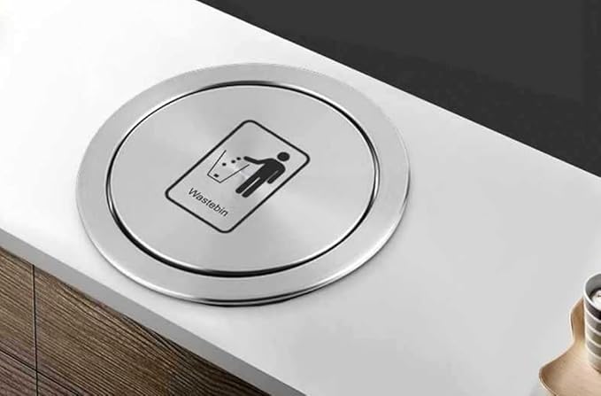Trash Can Lid Countertop Built-in Trash Bin Balance Flap Cover Degree Rotation Stainless Steel Garbage Can Lid Waste Chute Swing Cover-Round