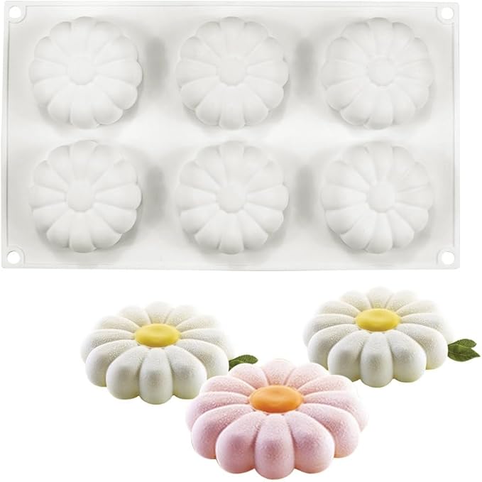 6 Holes Silicone Sunflower Cake Ice Cream Chocolate Mold Soap 3D Cupcake Bakeware Baking Dish Cake Pan Muffin Mould (Sunflower H_11.84 X6.8 X1 inch)