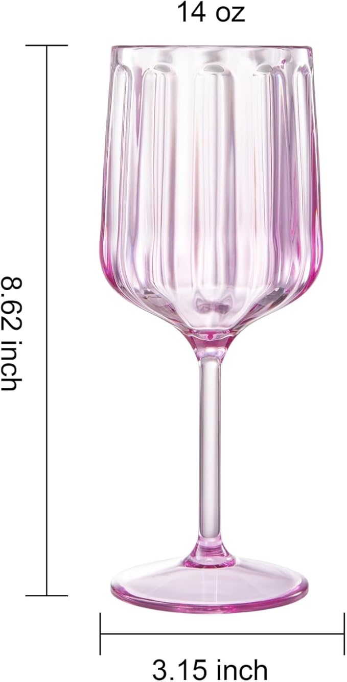 Khen Acrylic Lucia Stemmed Goblets - Unbreakable Wine Glasses Reusable Drinking Cups Dishwasher Safe Elegant Stemware for Cocktail Champagne | Kitchen Bar Party | Set of 6 |14oz | Lilac