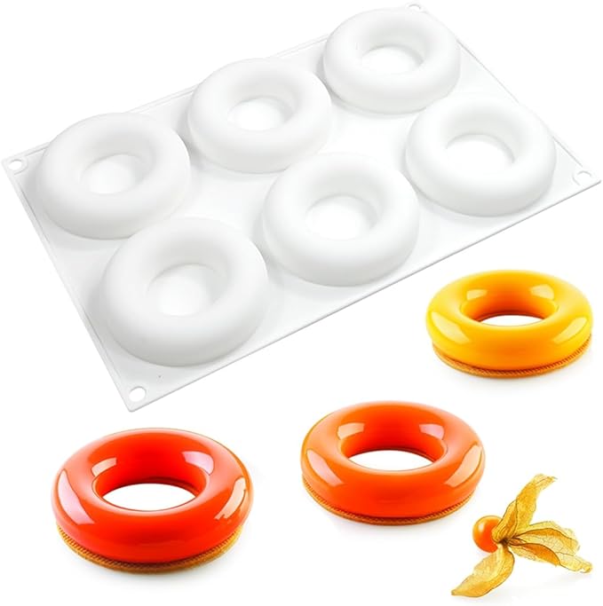 3D Donut Silicone Mold, Cupcake Baking Pan Mousse Tray Molds, Kitchen Cake Decorating Fondant Mould for Pumpkin Shaped Baking Mousse Cake, 6-Cavity Non-Stick Silicone Moulds (D_ Donut)