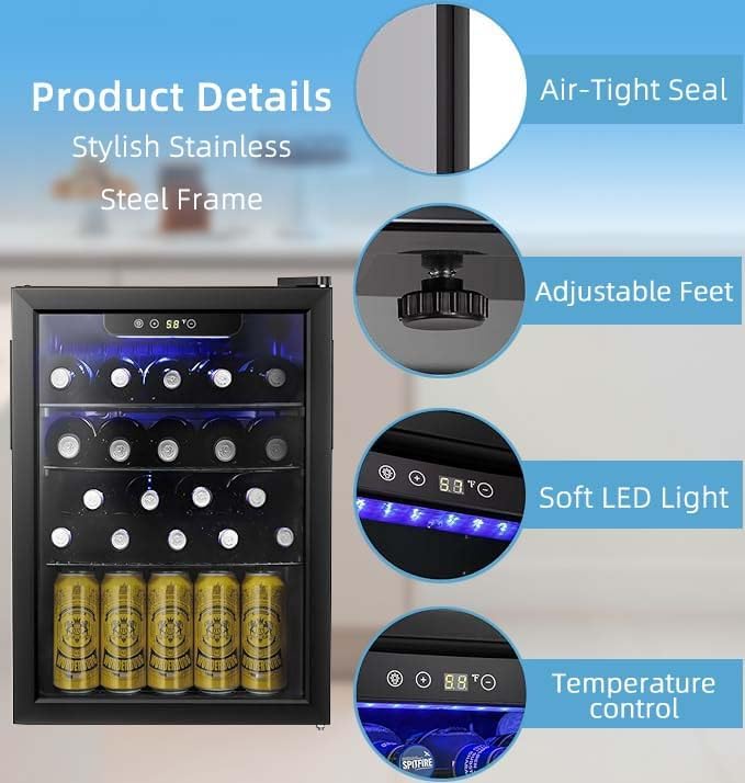 Antarctic Star 16 Bottle Wine Cooler Beverage Refrigerator Small Mini Wine Cellar Beer Soda Clear Glass Door Bar Fridge Quiet Operation Compressor Adjust Temp Control Freestanding, 2.4 Cu. Ft