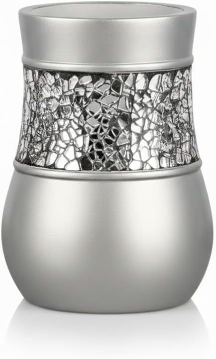 Creative Scents Crackled Glass Bathroom Tumbler Cup - Decorative Silver Crackled Glass Rinse Mug for Water, Best Tumblers for Mouthwash/Rinsing